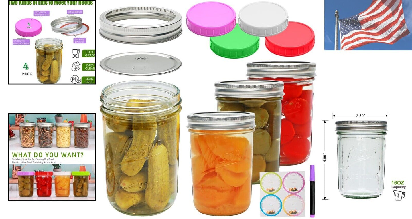 BPA-Free 6oz Mason Jars with Decorative Airtight Lids - For Canning & DIY Crafts