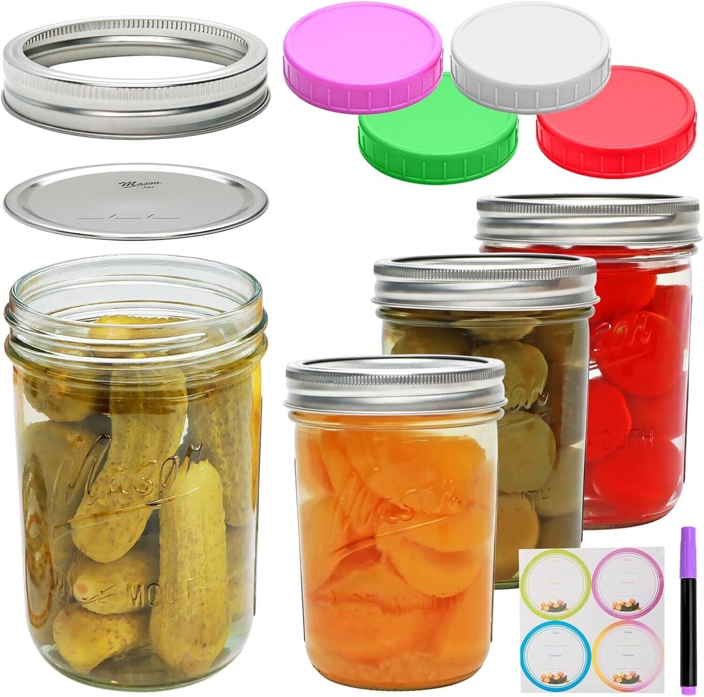 BPA-Free 6oz Mason Jars with Decorative Airtight Lids - For Canning & DIY Crafts